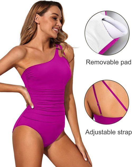 Holipick One Shoulder One Piece Swimsuit - Tummy Control Bathing Suit for Women | Modest Full Coverage