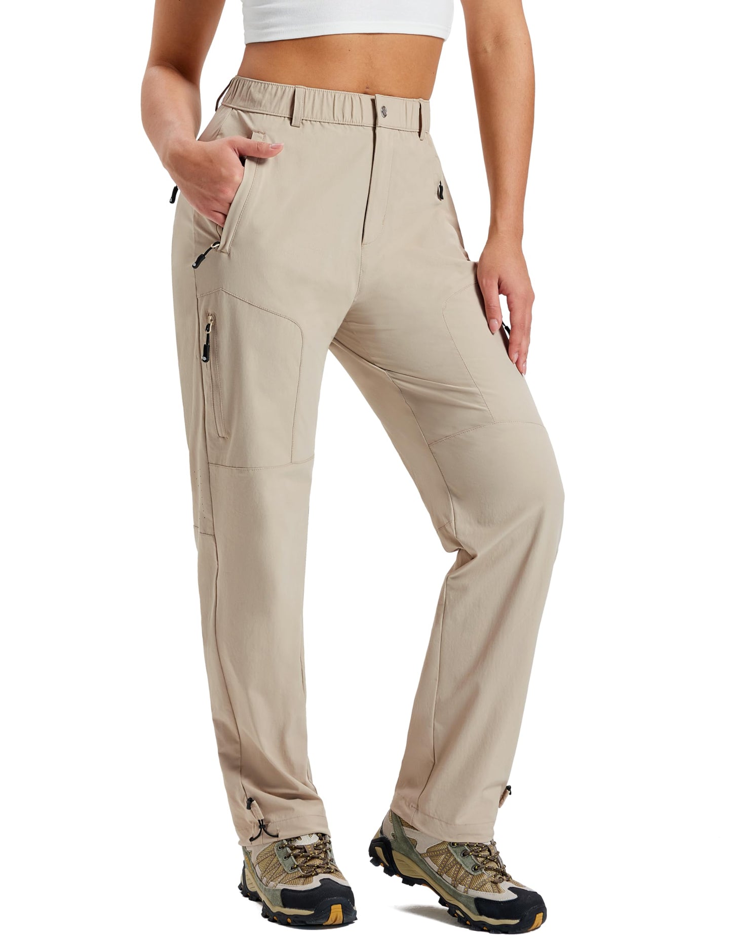 MoFiz Women's Hiking Cargo Pants Lightweight Quick Dry UPF 50 Water Resistant Fishing Camping Travel Pant with 5 Pockets Khaki M
