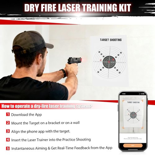Dry Fire Laser Training System - Rechargeable 9mm/.38SPL Home Practice Kit with Free App & 10 Targets