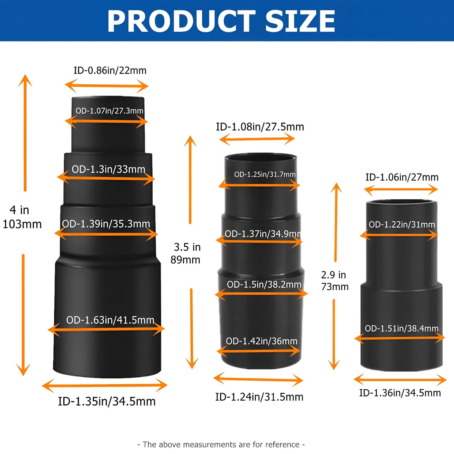 3Pcs Universal Vacuum Hose Adapter Wet Dry Vacuum Adapter for Shop Vacuum - Converts 1-3/8" to 1-1/4", 1-1/2" to 1-3/8" to 1-1/4", 1" to 1-1/8" to 1-3/8" to 1-5/8"