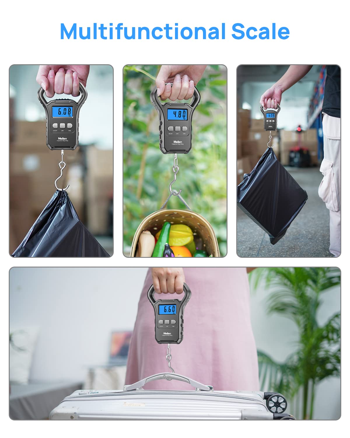 Meilen Fishing Scale - 110lb/50kg Digital Luggage Weigh Scale with Backlit LCD Display | Ideal for Travel