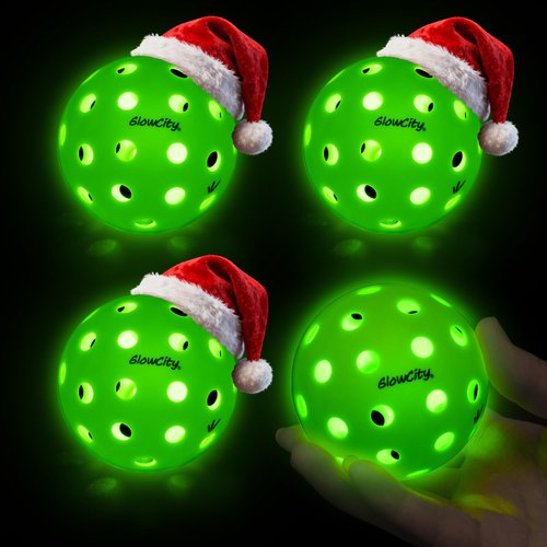 GlowCity LED Pickleball Set: Pack of 4 Glow in The Dark Pickleballs with 20 Hours of Glow Time - Great for Night Time Play