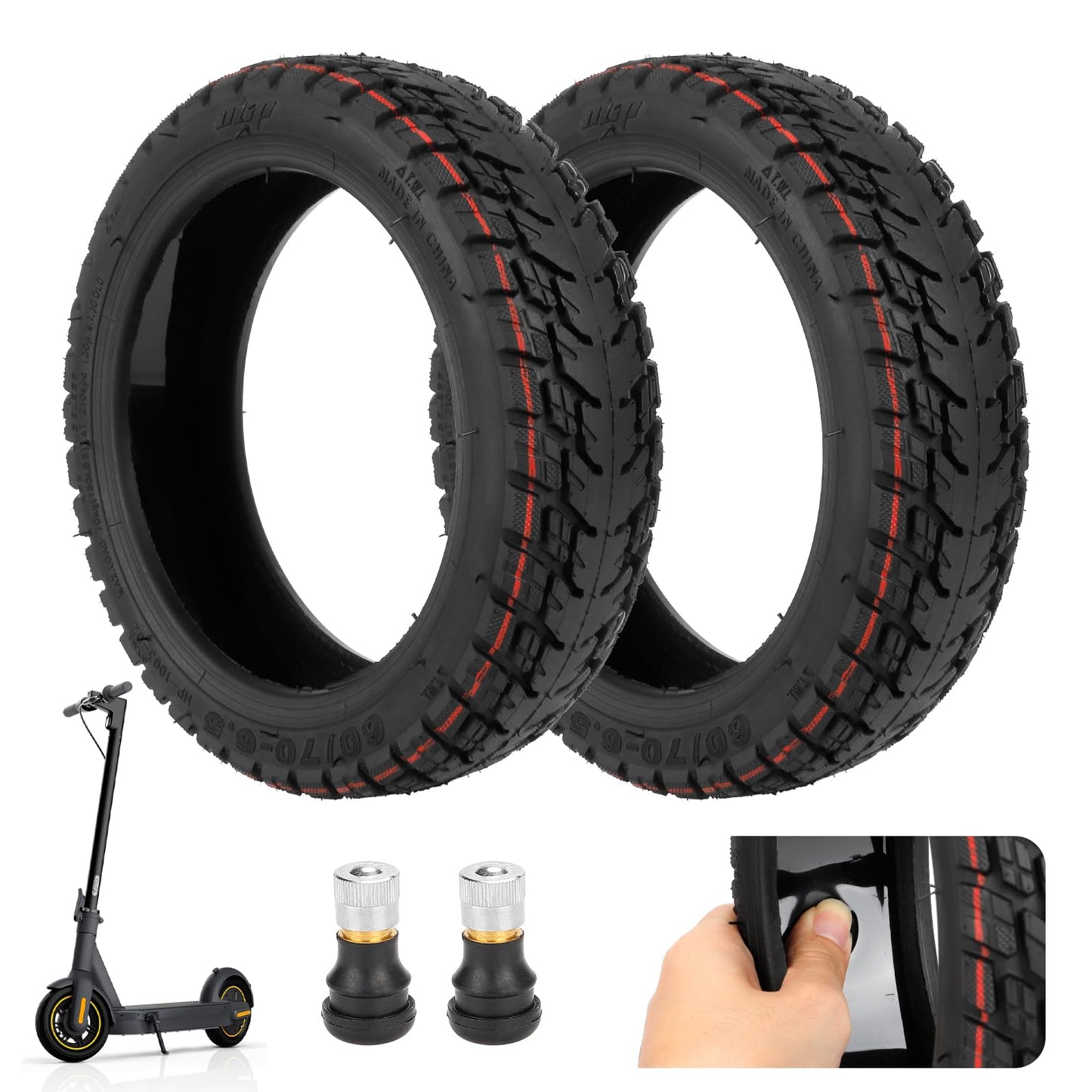 ulip (2 Pack) 60/70-6.5 Tubeless Tire with Valve with Built-in Live Glue Repairable for Segway Ninebot Max G30 G30D G30LP G30E Scooters 10 inch Self Repairing Non-Slip Tire