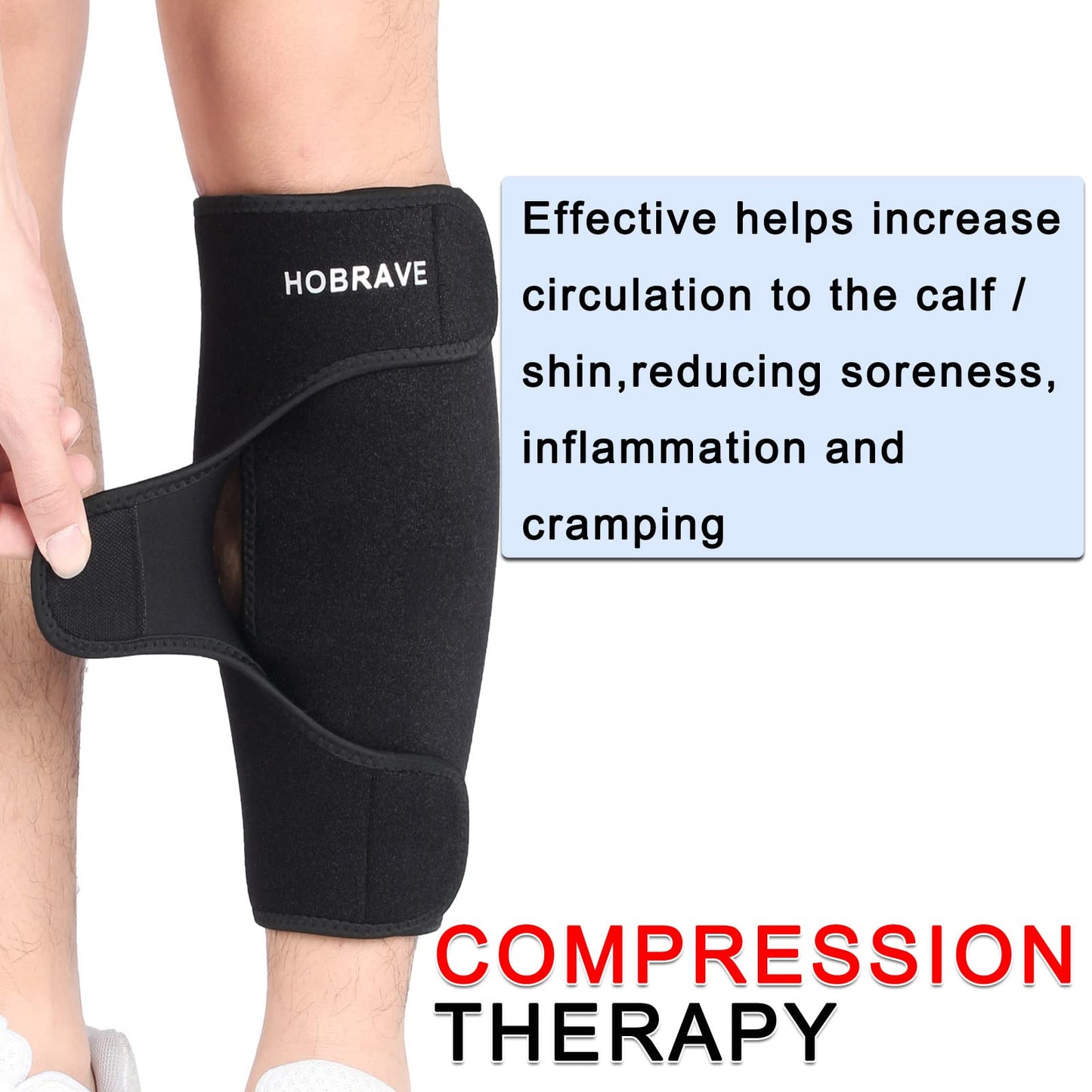 Hobrave Calf Brace Shin 2 Pack Splint Compression Wrap Sleeve for Torn Calf Muscle Pain Relief Strain Sprain Injury Adjustable Leg Support Men and Women