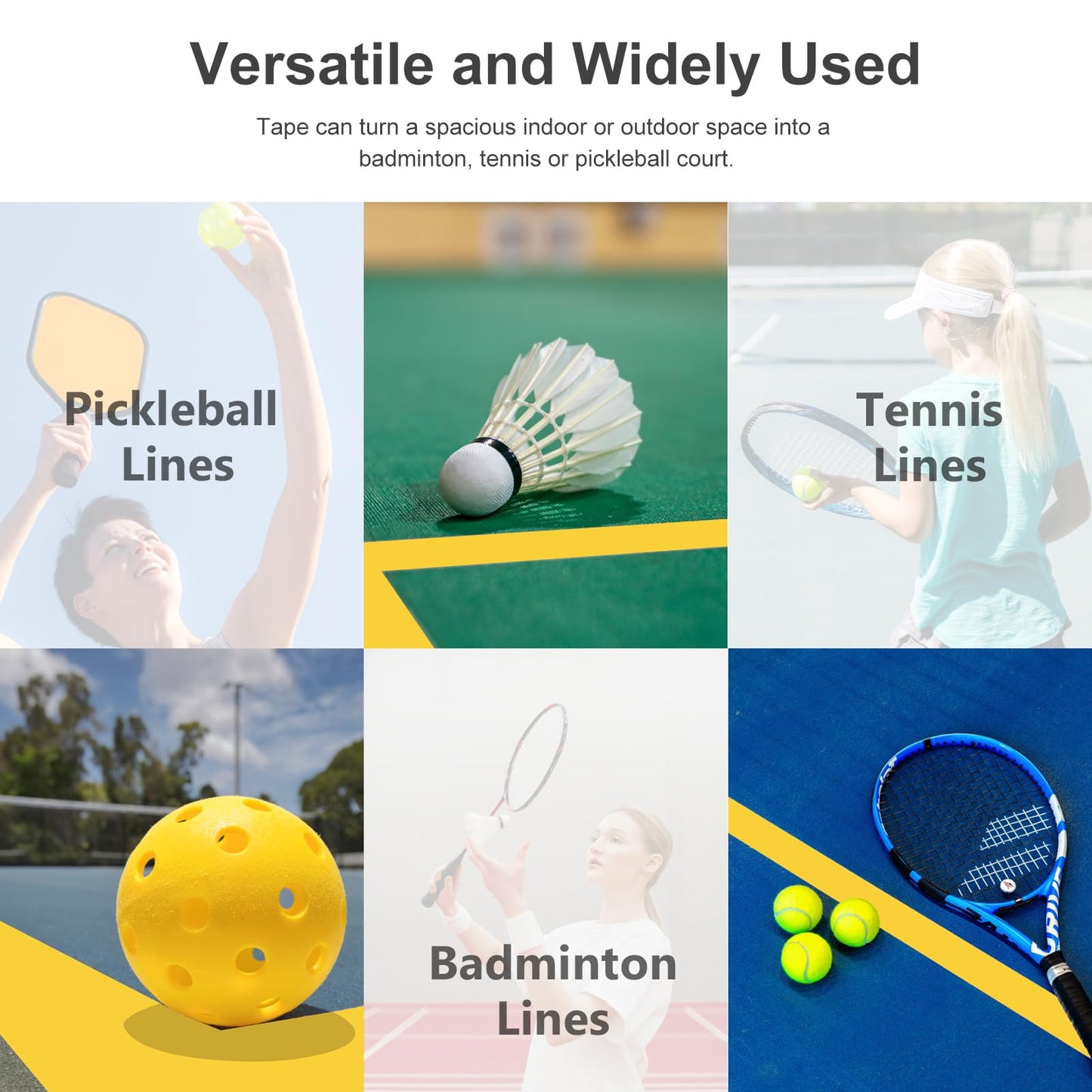VloEssic Portable Pickleball Court Tape Lines Outdoor/Indoor, 2in x 230FT Temporary Pickleball Court Marking Kit, Pickleball Tape for Outdoor Court, Like Pickleball, Badminton, Tennis, Basketball