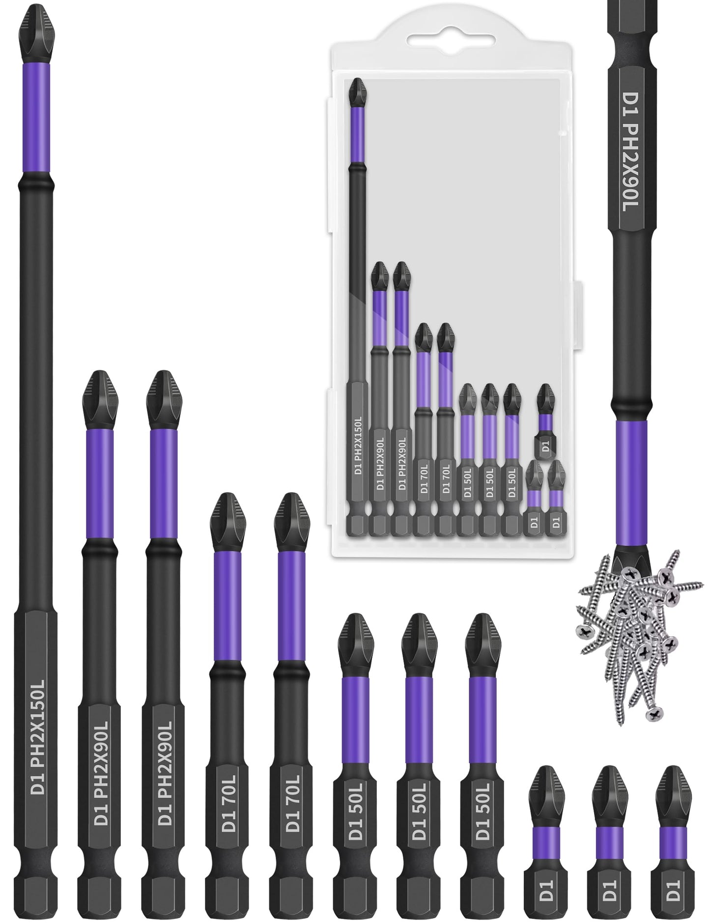 Tomorotec 11PCS Magnetic Phillips Screwdriver Drill Bit Set #2 - Anti-Slip, Shock-Absorbent, Compatible with Impact & Electric Screwdrivers (Purple)
