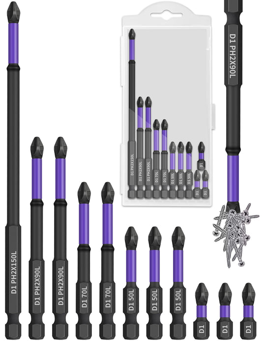 Tomorotec 11PCS Magnetic Phillips Screwdriver Drill Bit Set #2 - Anti-Slip, Shock-Absorbent, Compatible with Impact & Electric Screwdrivers (Purple)