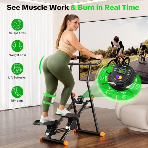 keep sexy Stair Stepper for Home Gym, 350 lbs Capacity Cardio Machine with Adjustable Height, Non-Slip Pedals, LCD Display, Foldable Design for Full Body Workout for Women Men (Adjustable-Black)