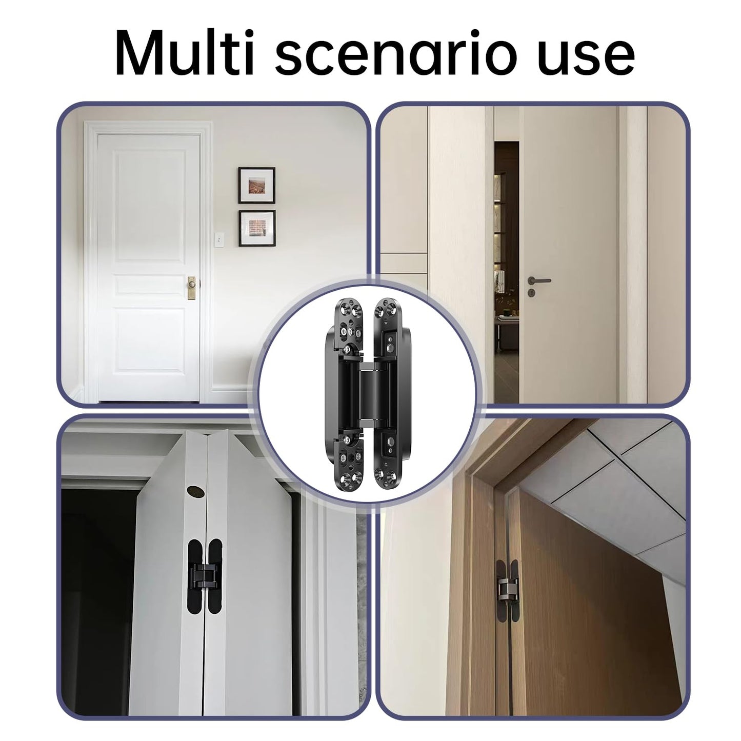 4-Pack 7 inch Hidden Hinges for Doors Invisible Hinges Concealed Zinc Alloy 180 Degree Swing 3 Way Adjustable Butt Silent Door Hinge 7 x 2.8 x 1 inch (Black