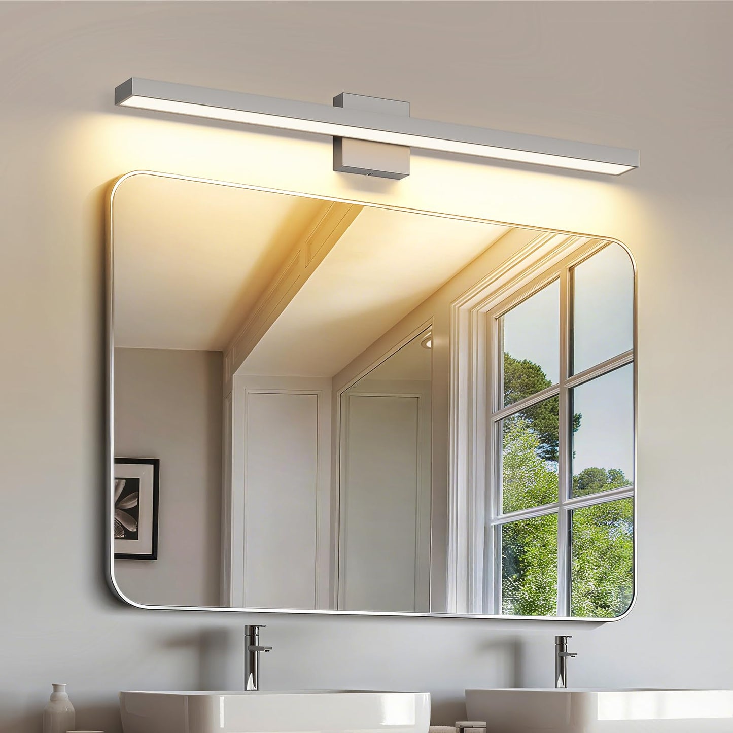 Joosenhouse LED Bathroom Vanity Light 5CCT Dimmable Bathroom Light Fixture Modern Vanity Lights Bar 32.28 Inch Brushed Nickel Wall Light