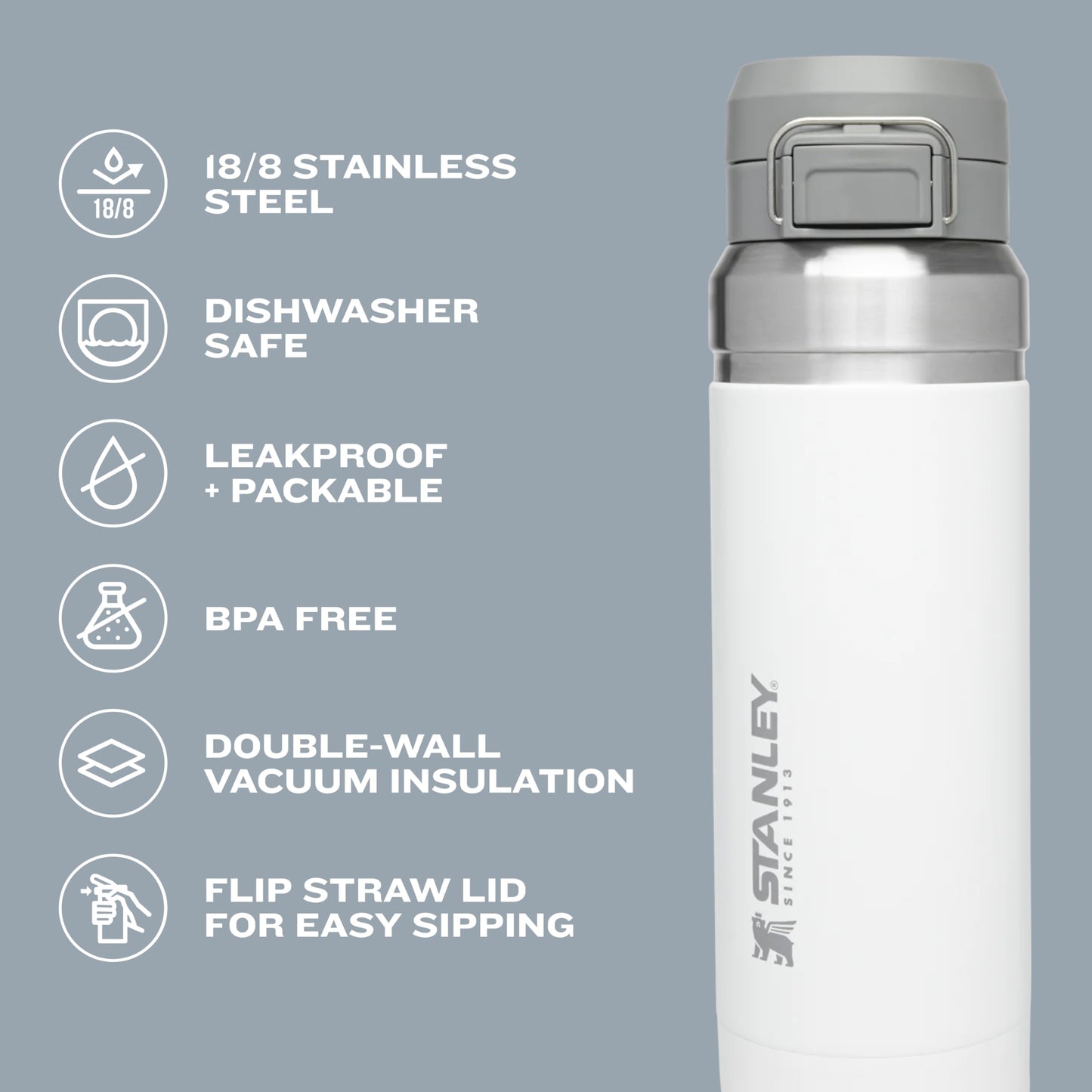 Stanley Quick Flip GO Water Bottle 24 oz | Push Button Lid | Leakproof and Packable for Travel and Sports | Insulated Stainless Steel | BPA-Free | Mist