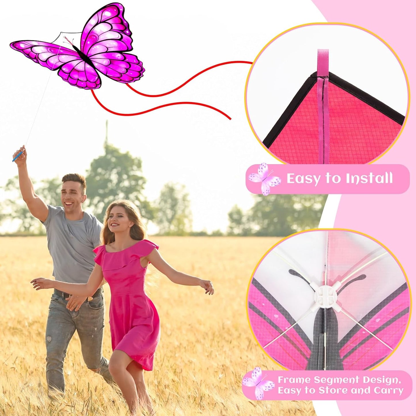 Silipull Butterfly Kite - 55" x 28" Large Colorful Kite with 328ft String for Adults & Beginners