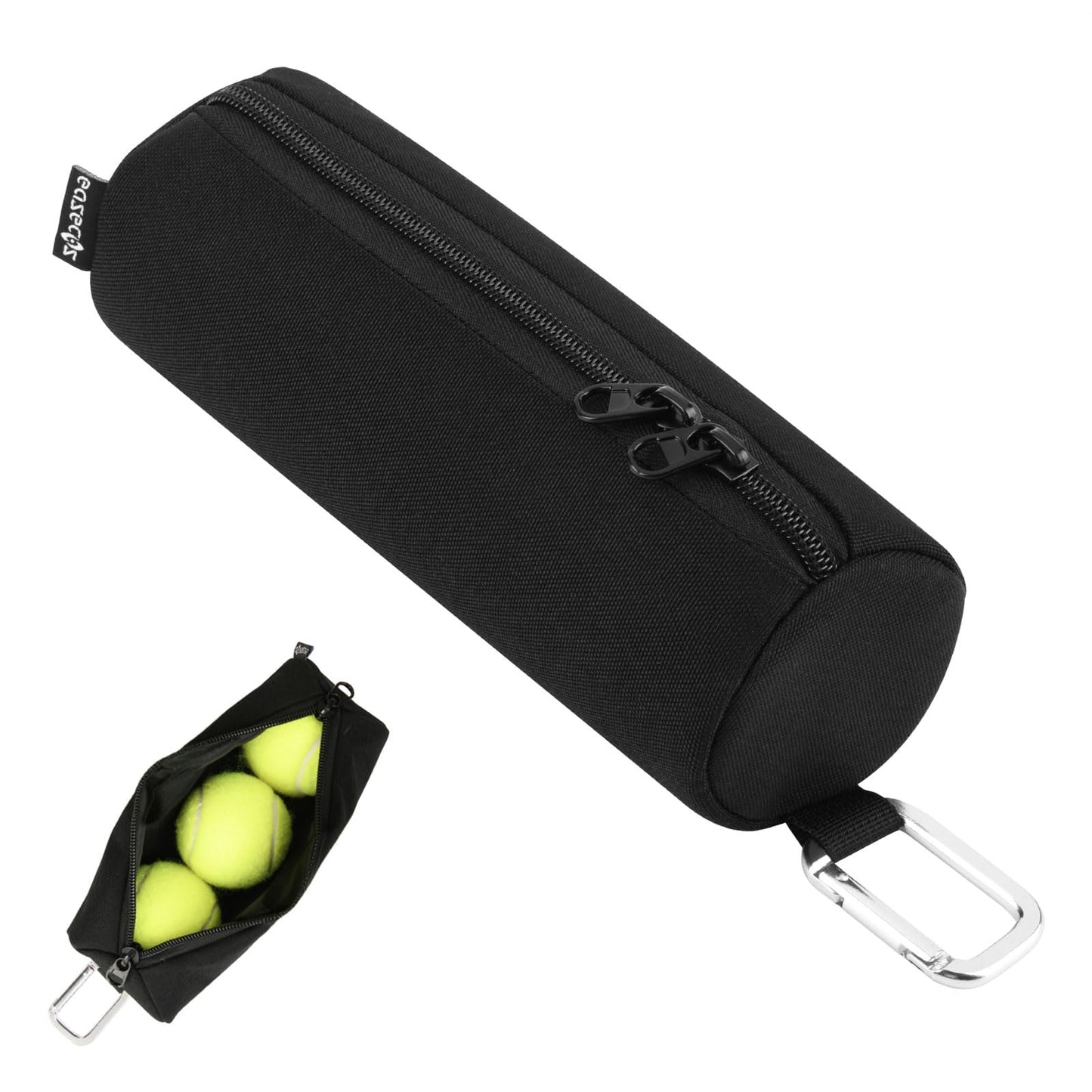 Easecos Padel Ball Holder Portable Paddleball Storage Bag with Metal Hook, Paddle Tennis Ball Carry Bag Holds 3 Pcs Regular Paddleball, Tennis Training Accessories Pouch