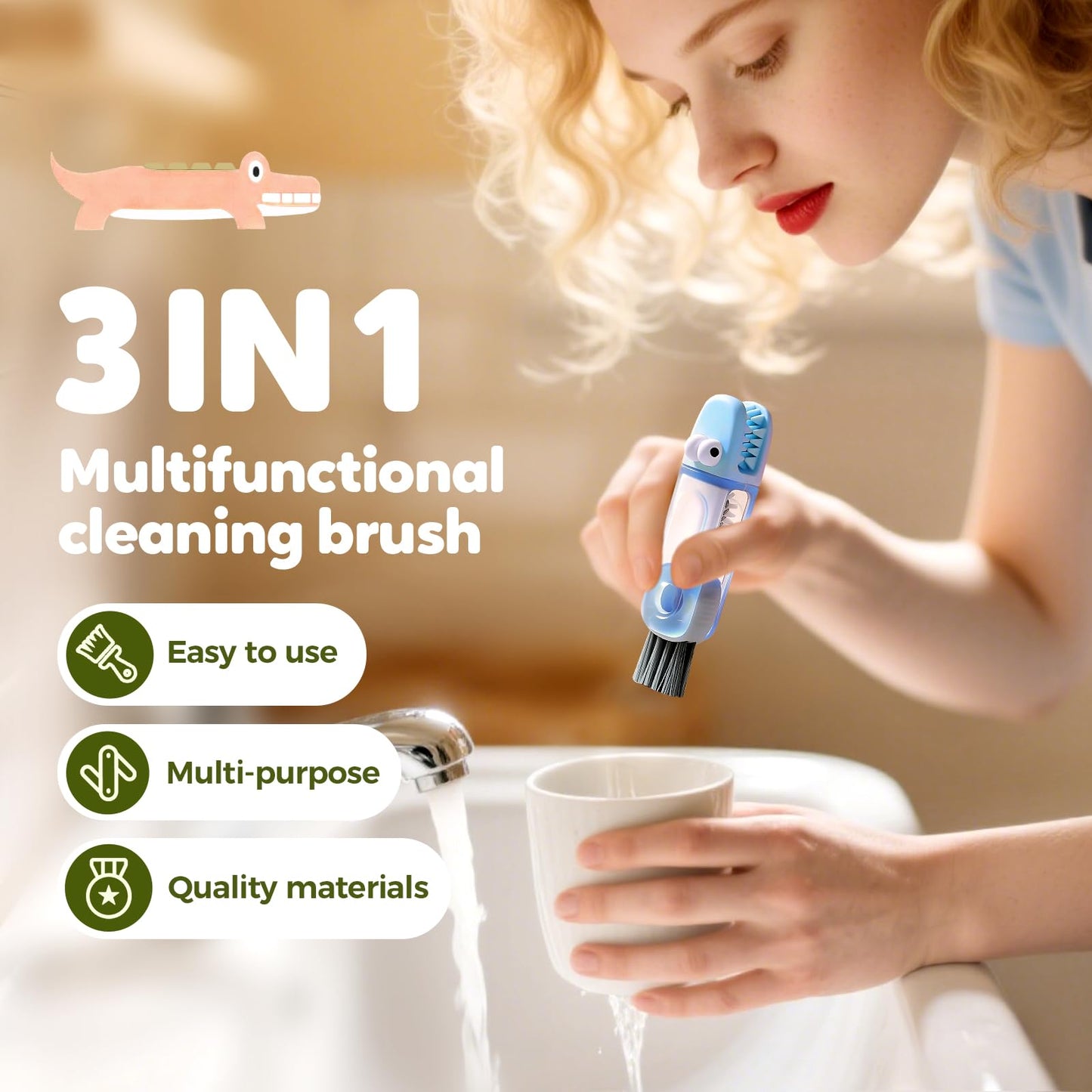 3 in 1 Cup Lid Gap Cleaning Brush Set,Silicone Cup Lid Gap Cleaner, Multifunctional Bottle Cleaning Brush,Home Kitchen Crevice Brush Tools (3 Pack)