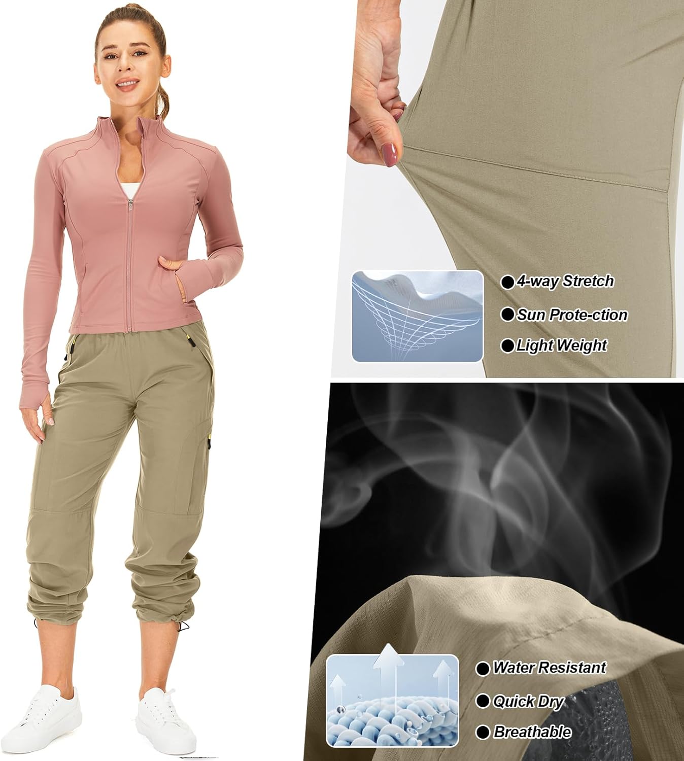 Skiennix Women's Hiking Pants - Quick Dry, Lightweight, UPF 50 | Travel & Golf Cargo with Zipper Pockets