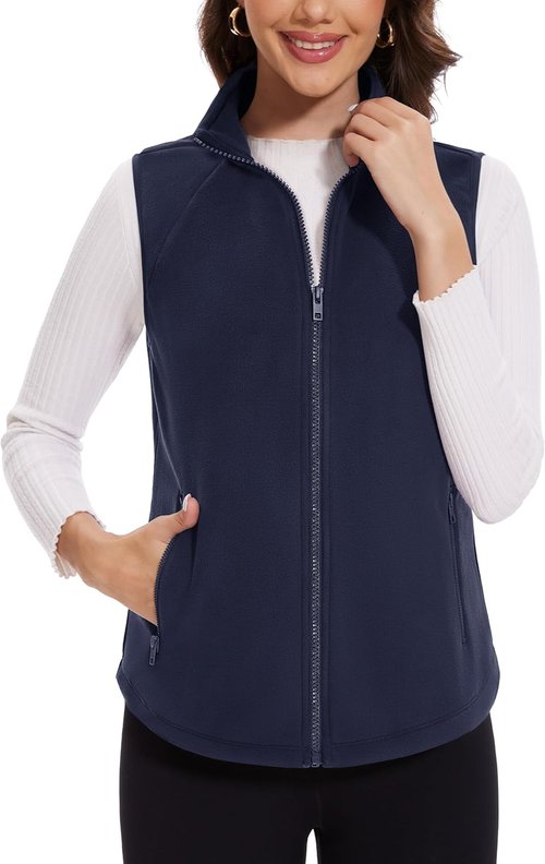 MAGCOMSEN Women's Fleece Vest - Lightweight Soft Warm Sleeveless Jacket with Zipper Pockets