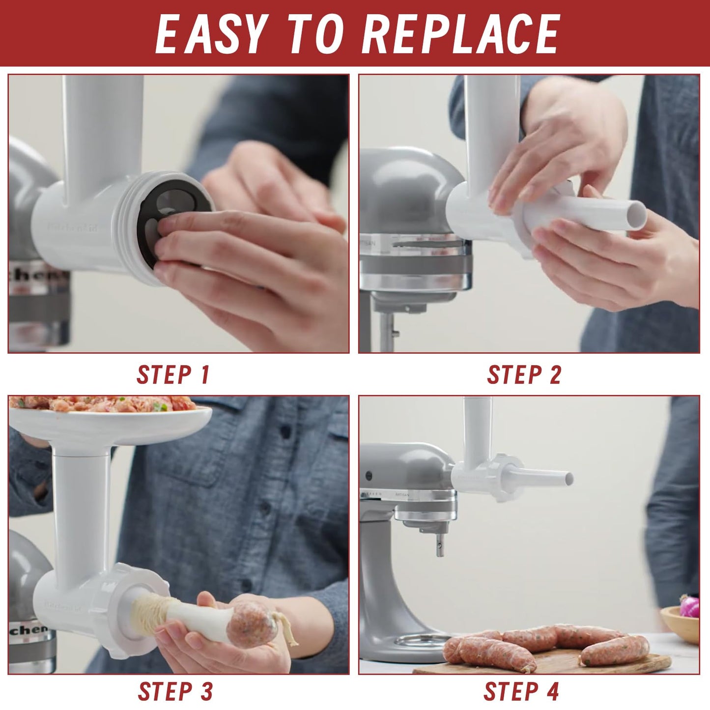 Stand Mixer Sausage Stuffer Kit Repalcement for KitchenAid FGA Food Meat Grinder Attachment, Sausage Stuffer Tubes Compatible with KitchenAid Mixer Sausage Stuffer Maker