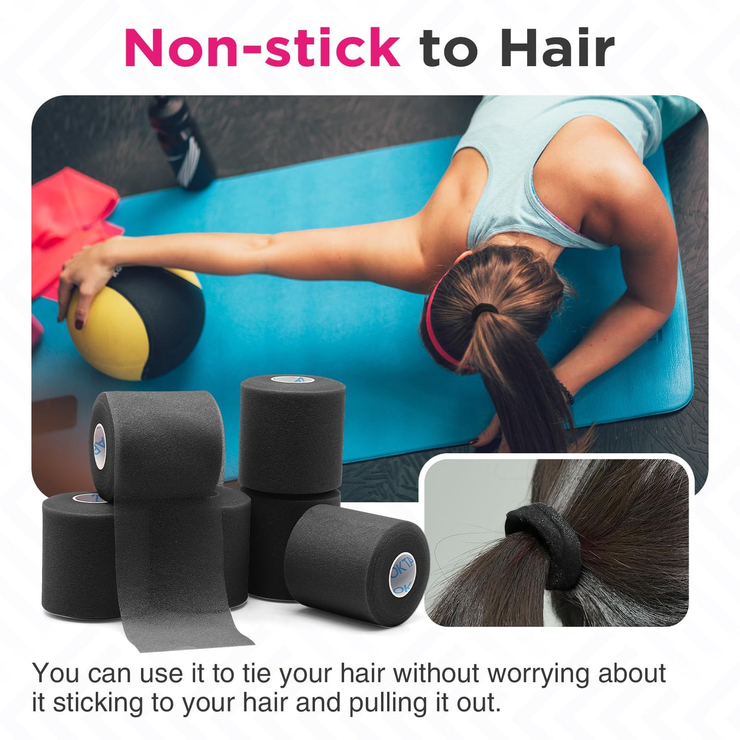 OK TAPE Pre Wrap Tape (6-Rolls, 12 Yds) - Athletic Foam Underwrap for Sports, Protect for Ankles Wrists Hands and Knees, 2.75 Inches - Black