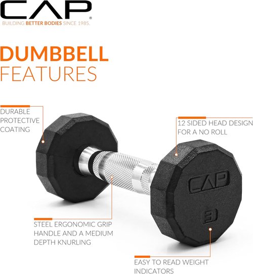 CAP Barbell Coated Hex Dumbbell - Versatile Weight Options from 10 to 120 lbs | Durable Design