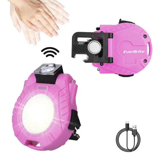 EverBrite Keychain Work Light, Hat Clip Light, Mini Rechargeable Magnetic Keychain Light with Sensor Mode, Versatile Small Keychain Flashlights, Portable, Waterproof for Camping, Hiking, 6 Modes, Pink