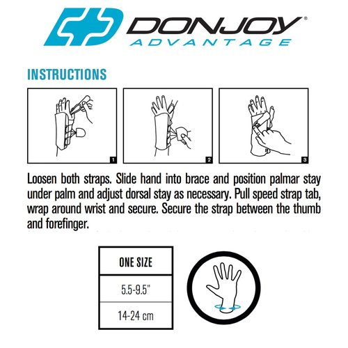 DonJoy Advantage DA161WB02-BLK-R Stabilizing Speed-Wrap Wrist Brace for Carpal Tunnel, Sprains, Strains, Tendonitis, Instabilities, Palm/Dorsal Stays
