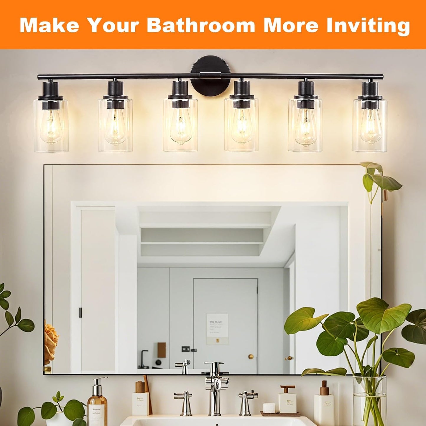 Modern Black 3-Light Bathroom Vanity Light Fixture with Clear Glass Shades - 2 Pack
