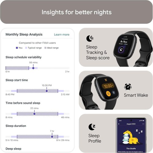 Fitbit Versa 4 Fitness Smartwatch - Daily Readiness, GPS, 24/7 Heart Rate, Black/Graphite, One Size