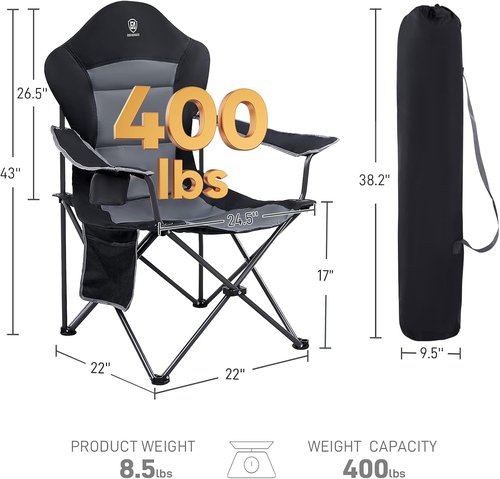 Ever Advanced Folding Camping Chair - High Back Padded Oversized Portable Lawn Chairs | Lightweight Steel, Black - 2 Pack