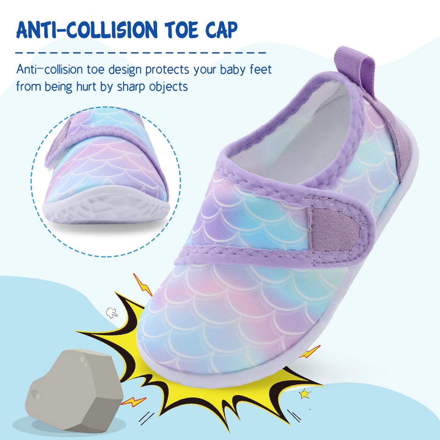LeIsfIt Toddler Water Shoes Boys Girls Barefoot Aqua Socks Kids Breathable Quick-Dry Swim Shoes for Beach Pool Surf, Purple Scale, 5 Toddler