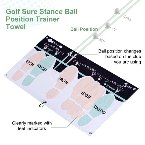 JIUYIBC Golf Sure Stance Ball Position Trainer Towel, Microfiber Swing Trainer Towel and Golf Putter Stance Towel to Improve Your Stance - Setup Positions for All Shots and Clubs