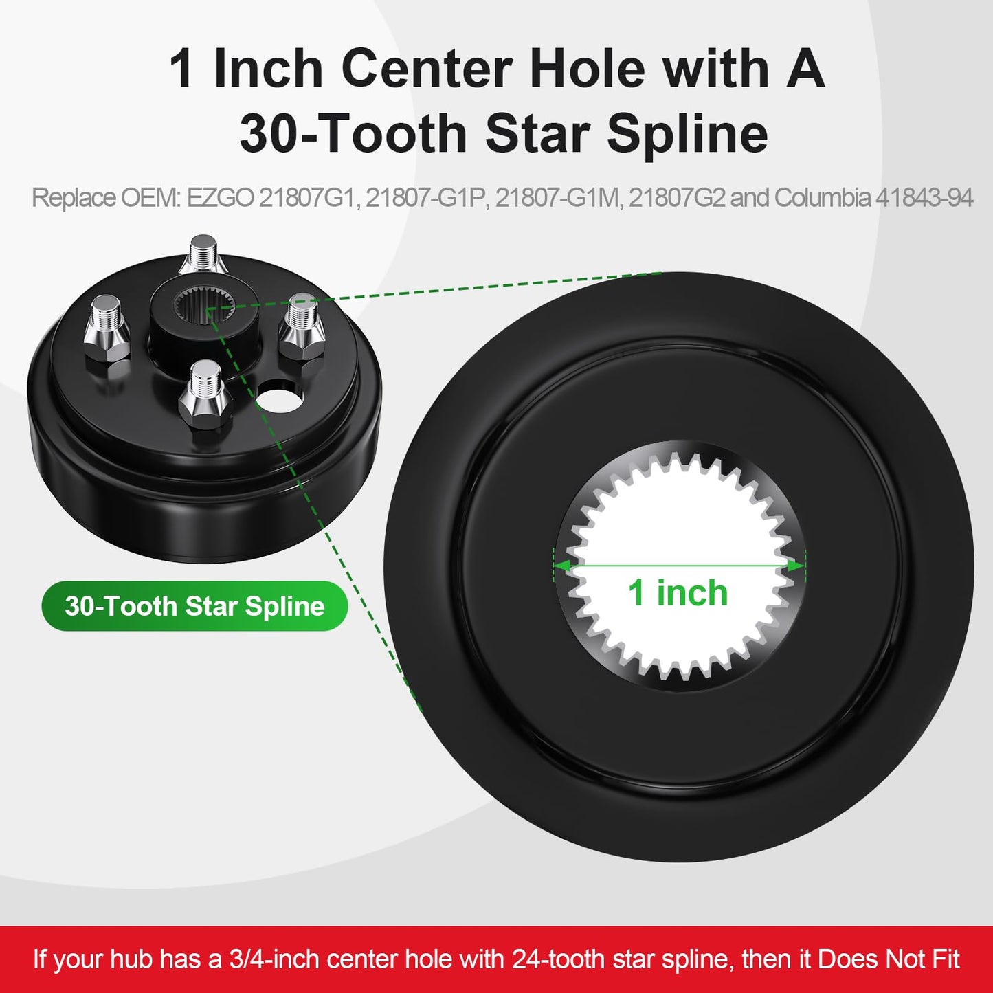 21807G1 Golf Cart Brake Drum for EZGO TXT 30 Tooth Spline Brake Drum, 1 Inch Large Hole Brake Hub with Nuts For 4 Cycle Gas 1996-Up EZGO TXT/RXV/Medalist/Marathon/Columbia, OEM# 21807-G1/G2, 41843-94