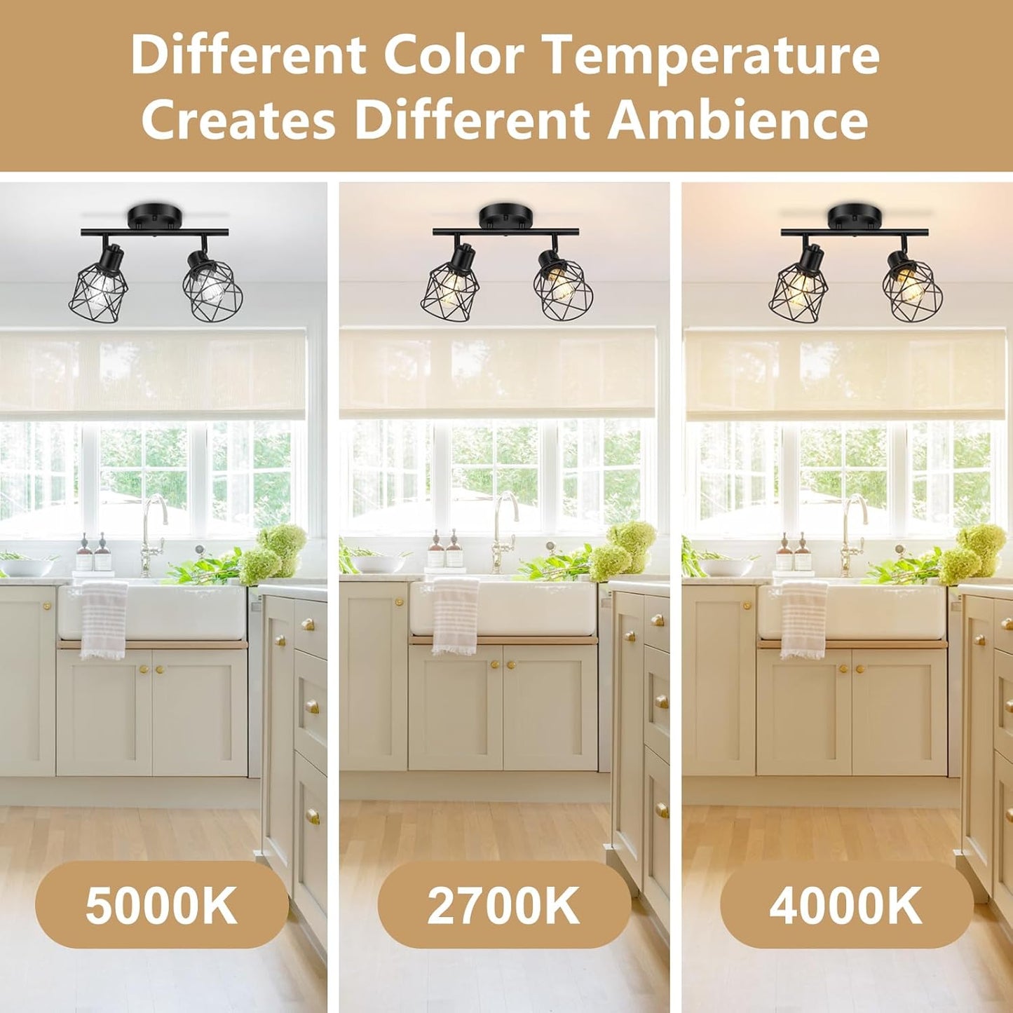 Adjustable 4-Light Semi Flush Mount Ceiling Light with Metal Cage - Farmhouse Style for Dining & Living Rooms