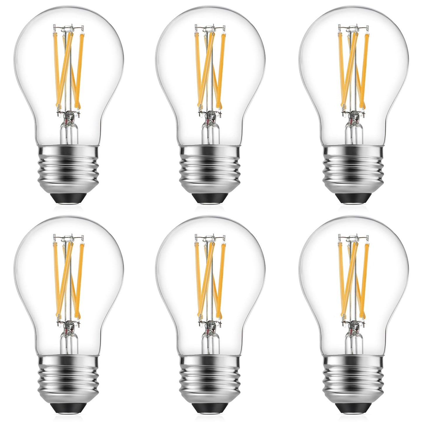 Gozelux A15 LED Bulbs - Vintage Edison Bulbs, Dimmable, Clear Glass, E26 Medium Base, 6W (60W Equivalent), 2700K Warm White, 700LM, for Ceiling Fans, Appliances, Refrigerator Lights - 6 Pack