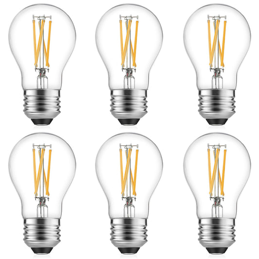 Gozelux A15 LED Bulbs - Vintage Edison Bulbs, Dimmable, Clear Glass, E26 Medium Base, 6W (60W Equivalent), 2700K Warm White, 700LM, for Ceiling Fans, Appliances, Refrigerator Lights - 6 Pack