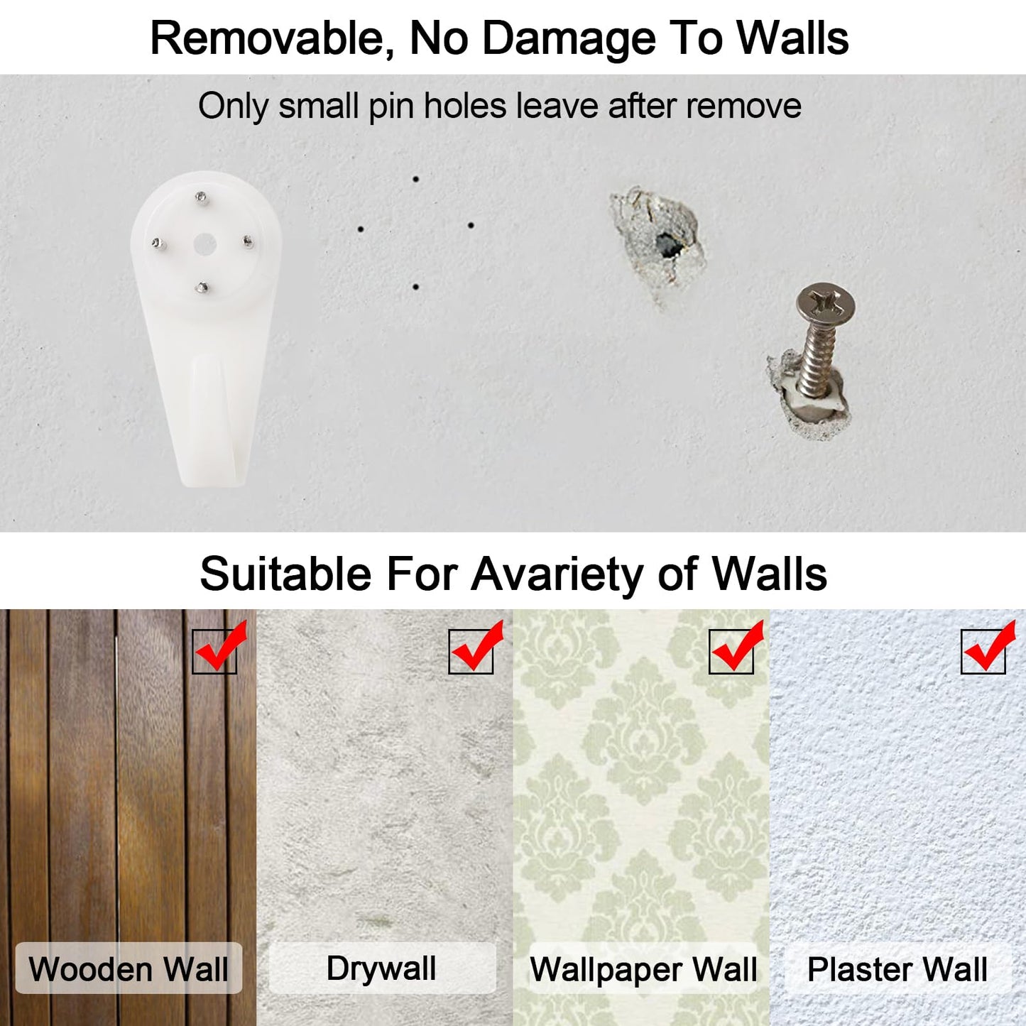 Suprom 60pcs Concrete Wall Hooks, Non-Trace Picture Hanger for Wooden/Stucco/Plaster/Hard Wall, No Damage or Drilling Picture Hooks for Hanging Picture, Artwork, Clocks