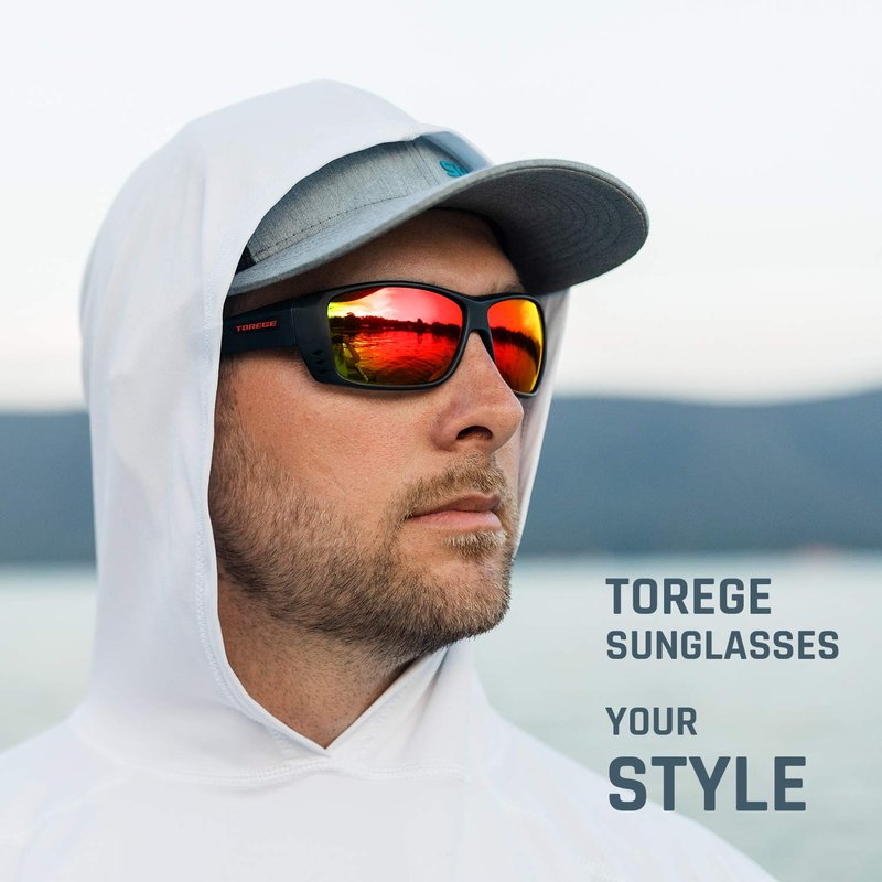 TOREGE Sunglasses Men - Sports Polarized Glasses for Baseball Fishing Cycling Running Womens Sunglasses Wrap Around Design UV400
