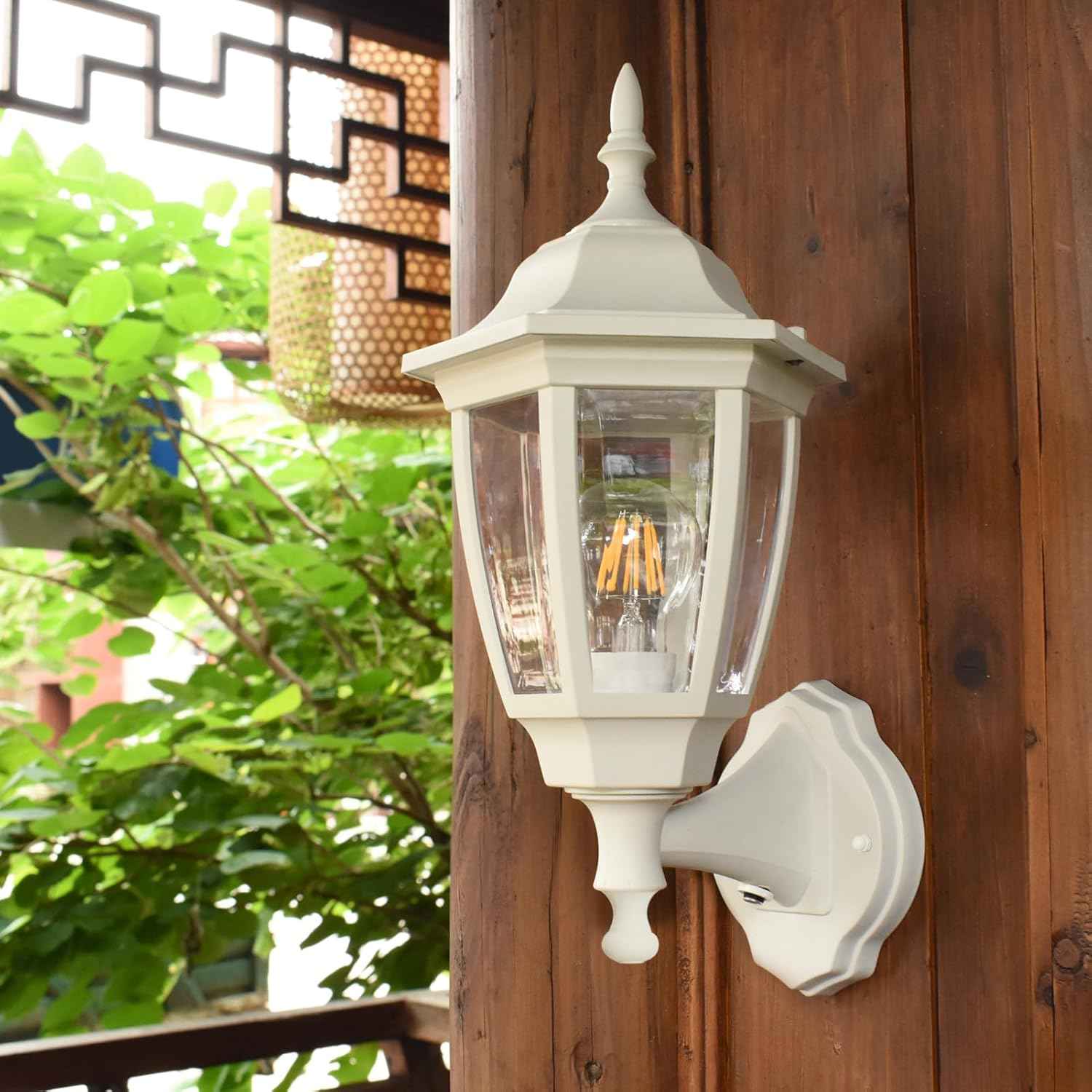 Outdoor Wall Light with Dusk to Dawn Sensor - 2-Pack LED Lanterns for Porch & Garage