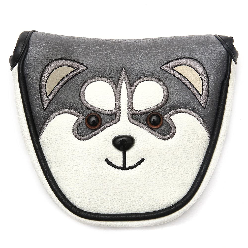SHABIER PU Leather Mallet Putter Head Cover with Husky Design Golf Club Funny PU Leather Cartoon Animals Headcovers Protector (Mallet Putter Cover)