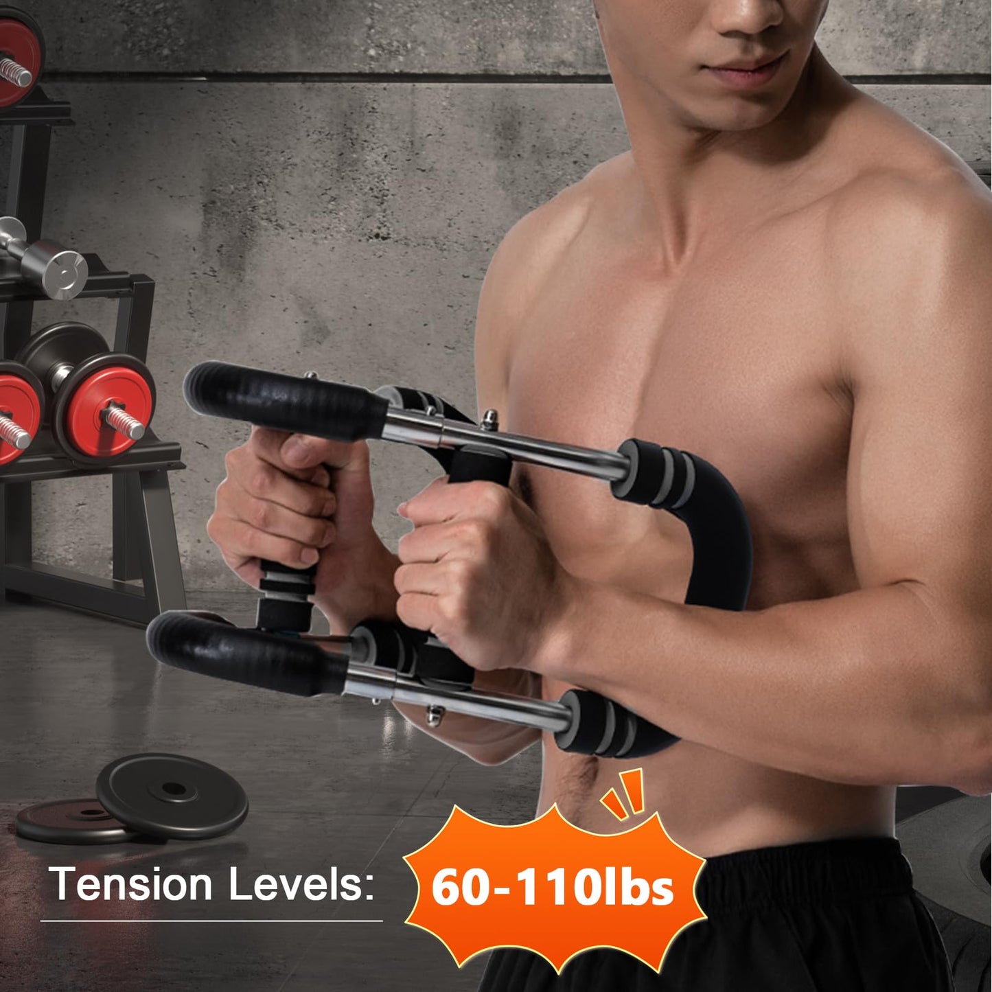 Adjustable Twister Arm Trainer - 30-50kg (60-110lbs) Resistance, Portable Power Bar for Chest, Arms, Back & Full Body Workout - Home Gym, Travel, Outdoor Strength Training Equipment (Gray)