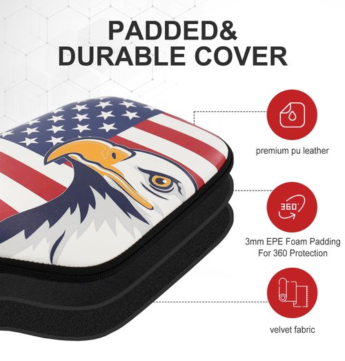 GOLTERS Pickleball Paddle Cover 11.8” L x 9" W American Flag Eagle Pattern Perfect For Most Paddle PU Leather Paddle Cover Protect Your Paddle From Scratches Dings and Dents (Eagle)