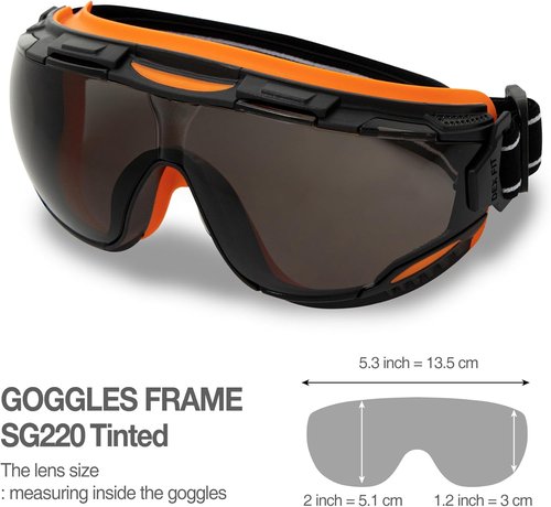 DEX FIT Safety Goggles - Wide-Vision Lab & Chemical Splash Protection | Anti-Fog, Scratch Resistant, Black/Orange, Smoke Lens