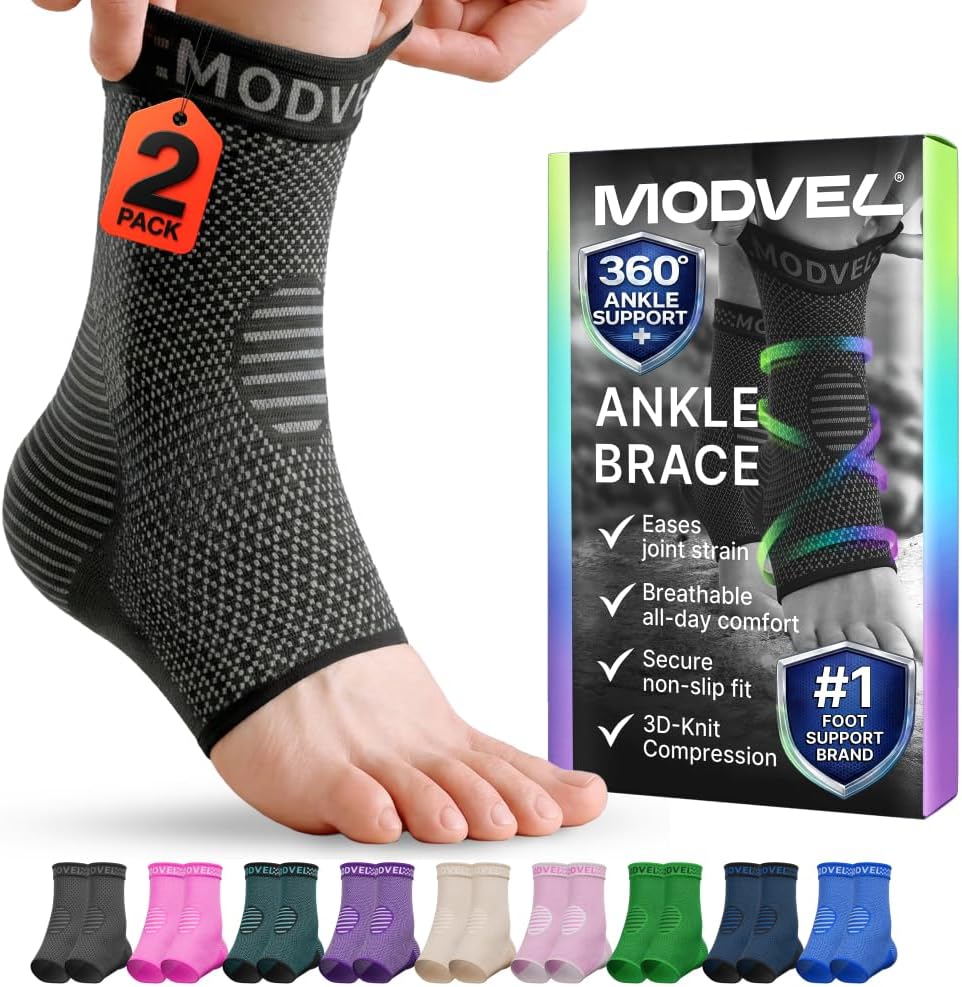 Modvel Ankle Brace - Compression Sleeve for Sprains & Tendonitis Relief | Unisex Support for Running, Basketball, Soccer