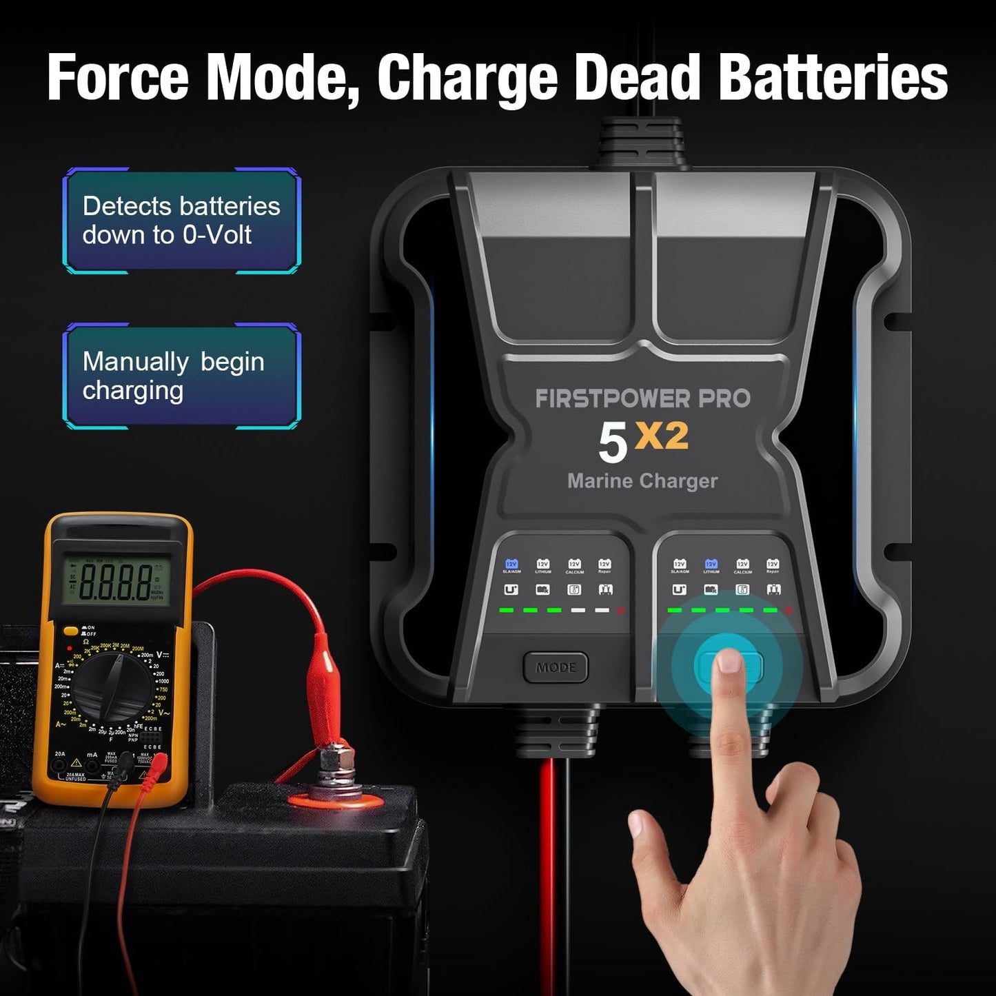 2 Bank Marine Battery Charger - 10A Waterproof Onboard Maintainer for SLA/AGM & Lithium Batteries