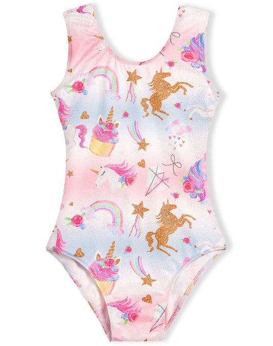 Domusgo Gymnastics Leotards for Girls Pink White One Piece Tumbling Outfits