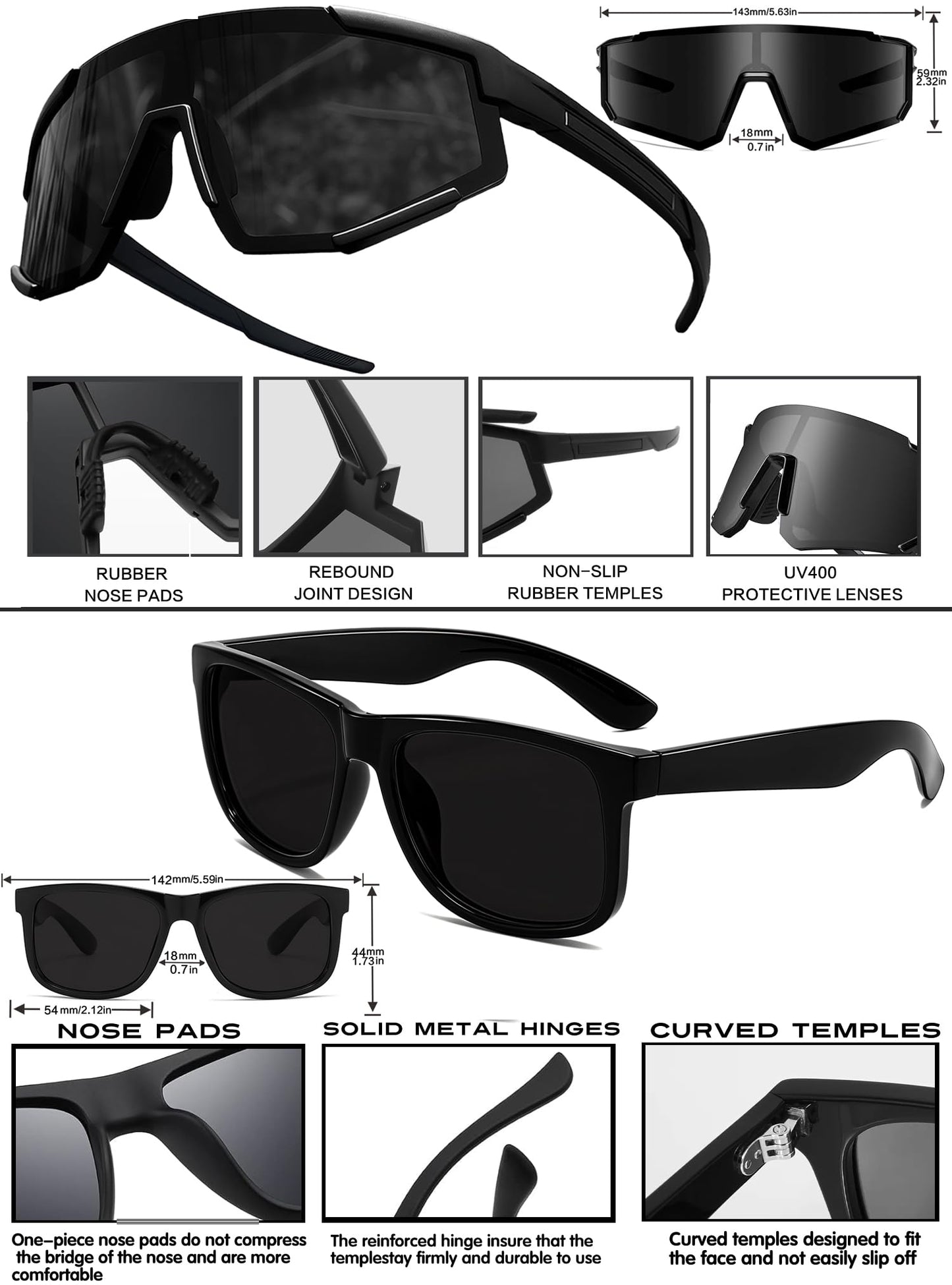 Enouke Polarized Sunglasses for Men & Women，Ultralight UV Protection Sun Glasses for Outdoor Sports Fishing Hiking driving (3PCSB)