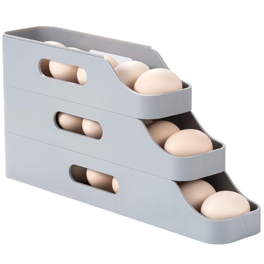 Li&Zhao Rolling Egg Dispenser for Refrigerator - Automatic Egg Holder for Fridge Space Saving Egg Tray Organizer for Countertop, Kitchen Storage(Gray)