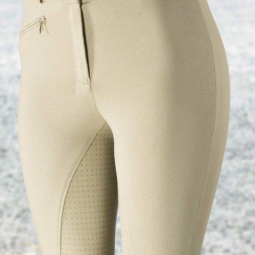 HORZE Active Women's Horse Riding Silicone Grip Full Seat Breeches | Midrise Waist with Front Pocket - Tan - 26