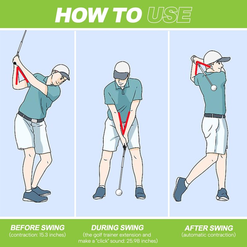 5-in-1 Retractable Golf Swing Training Aid, Indoor & Outdoor Practice Golf Swing Trainer with Arm Band Right/Left-Handed Swing Mechanics for Beginners & Tempo Training for Advanced, Click Feedback