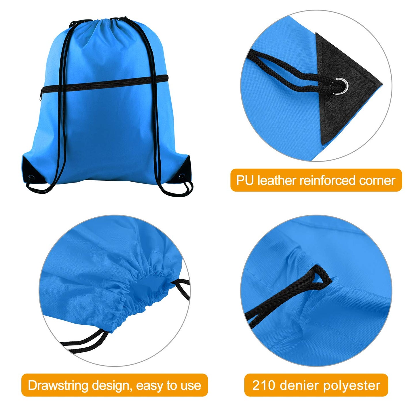 KUUQA 16Pcs Drawstring Backpack with Zipper Pocket Cinch Sack Bulk String Bags（Colorful）