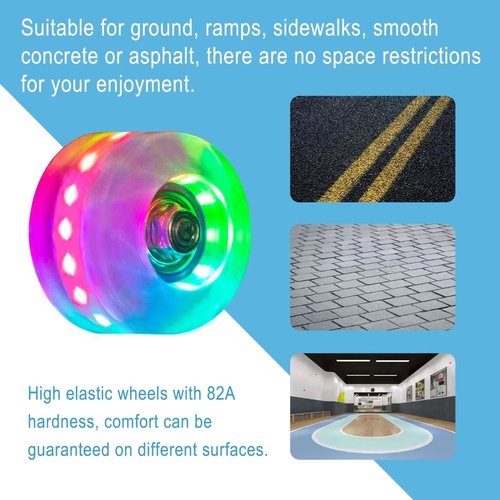 Nattork 8 Pack 82A Light up Roller Skate Wheels 54 * 32mm with Bearings Installed Luminous Quad Light Up Wheels Skating Accessories For Double Row Skates Outdoor And Indoor Use (Black)